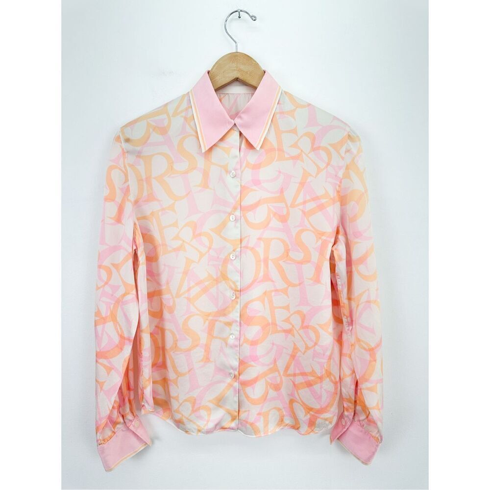 Starington by Charlotte Women’s Silk Pastel Pink Orange Alphabet Button Up Blous